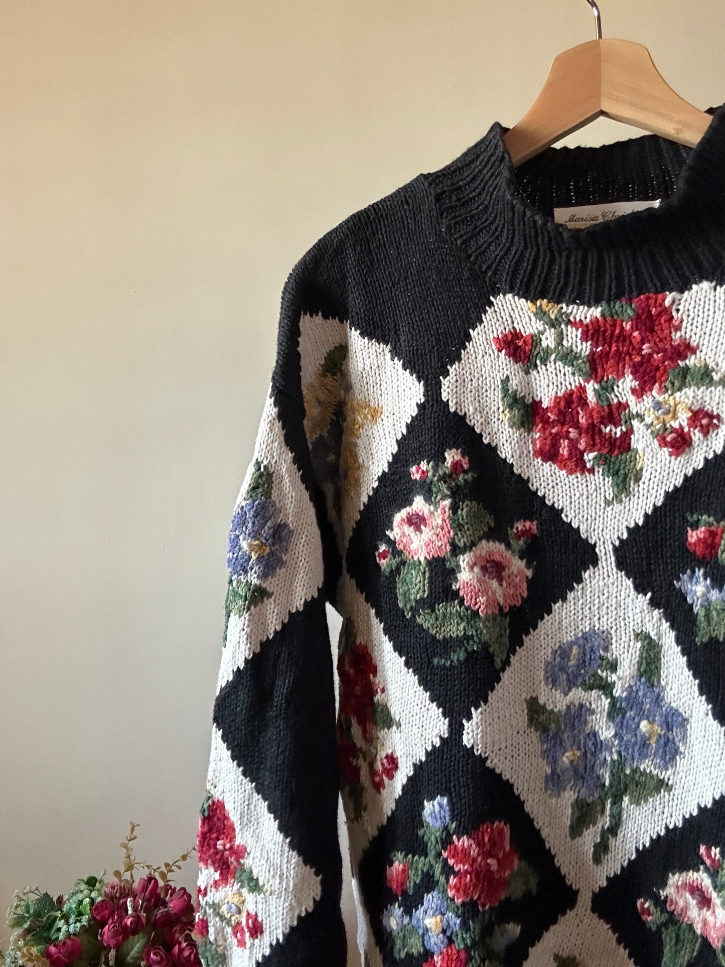 Marisa Christina Vintage Hand Knit Floral Pullover