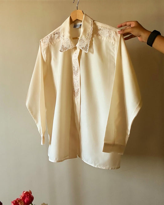 Cream Pinkish Laser Design Embroidery Detail Vintage Shirt