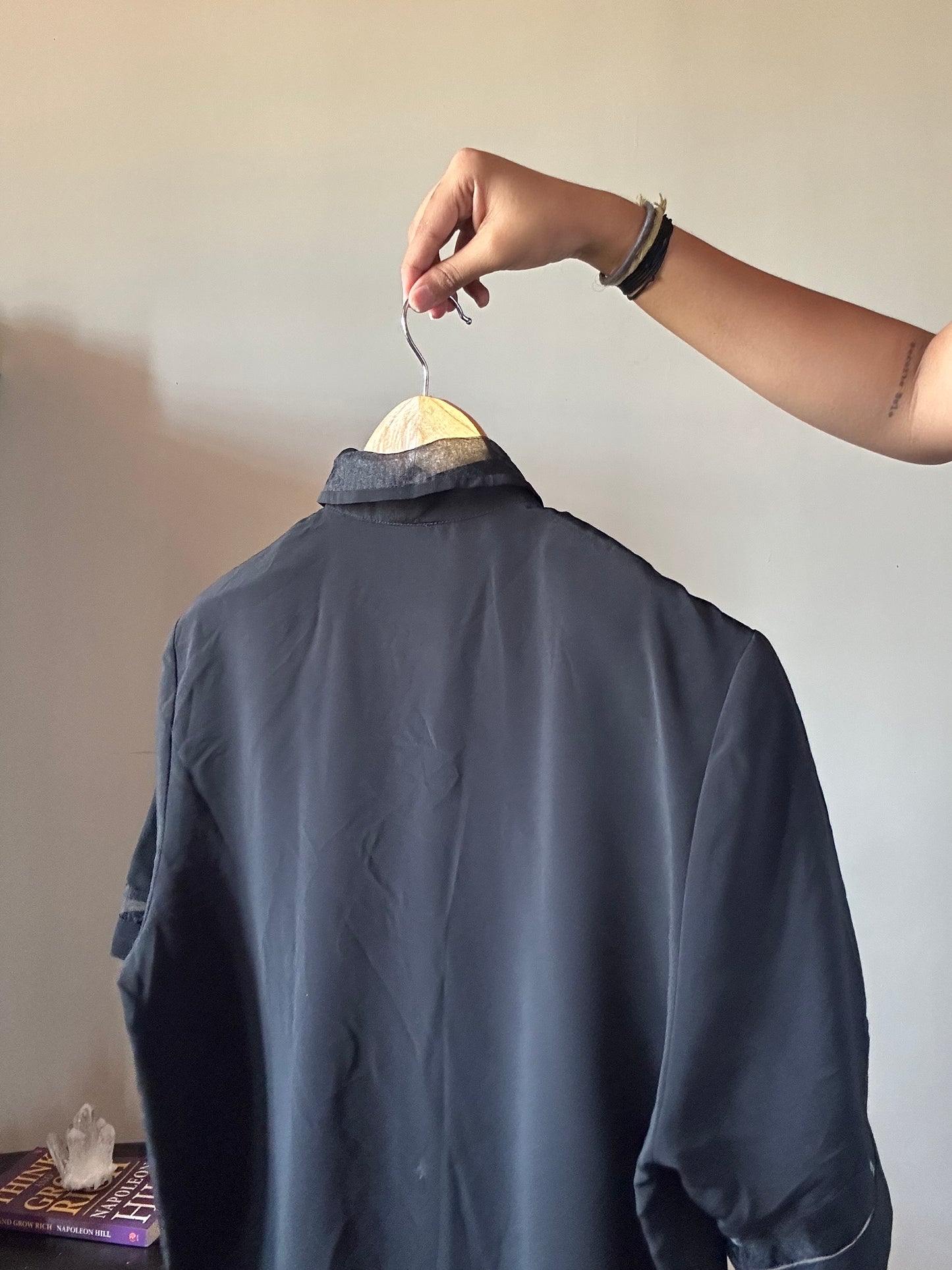 Vintage Black Shirt With Organza Sleeve and Collar Details