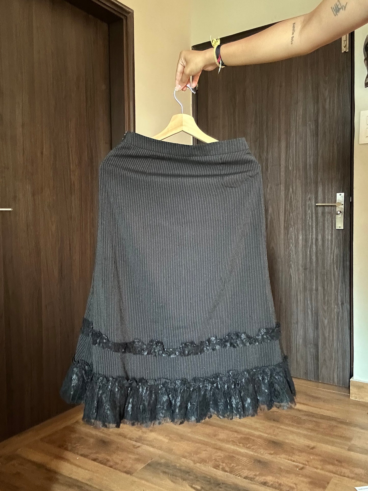 Vintage Dusa Striped and Lace Work Skirt