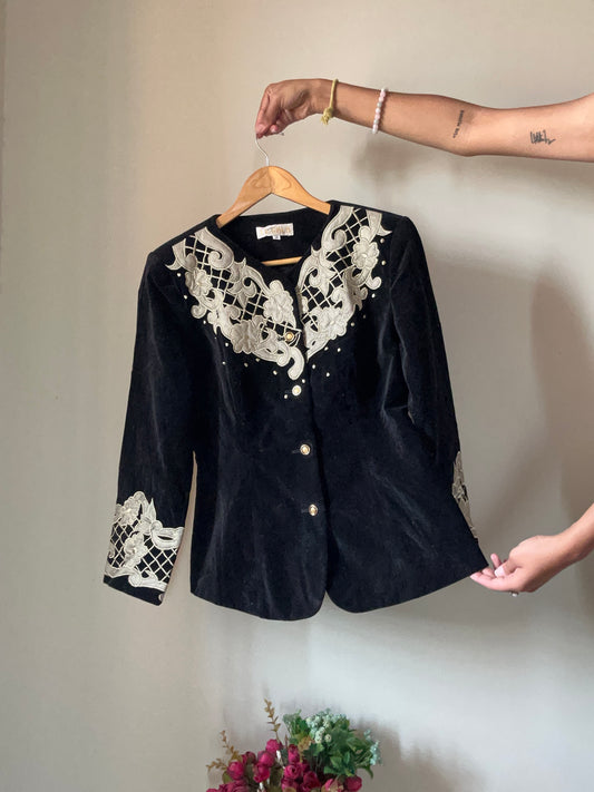 Vintage Le Gala Patchwork and Embroidered Velvet Blazer