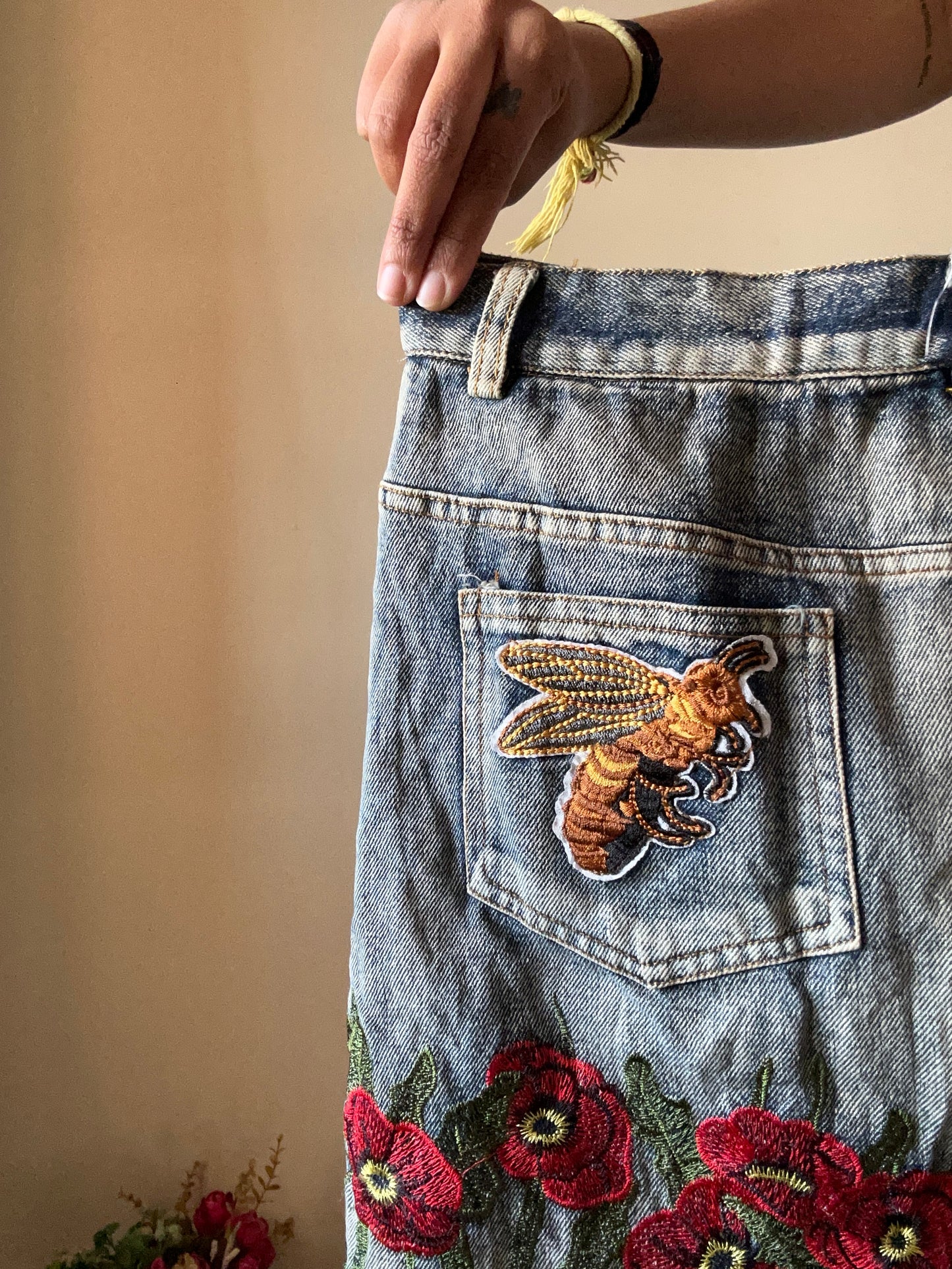 All Embroidered Denim Skirt