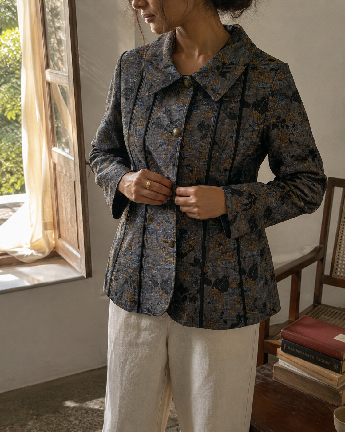 Vintage Botanical Jacquard Statement Jacket