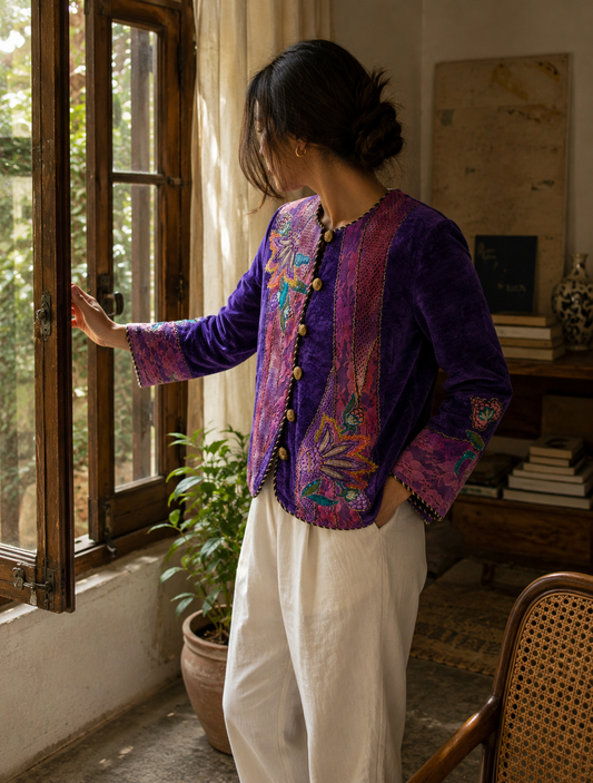 Vintage Indigo Moon Violet Velvet Embroidered Jacket