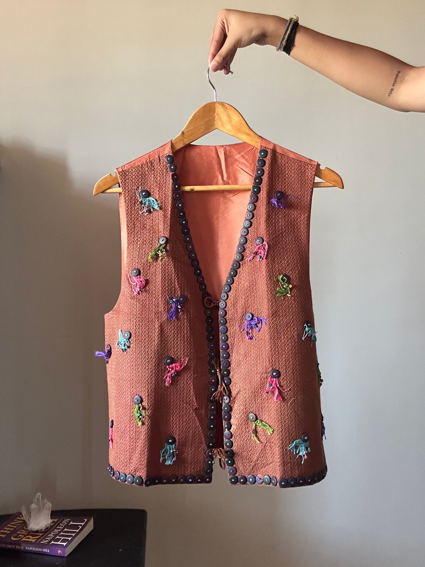 Buttoned Embroidered Vintage Vest