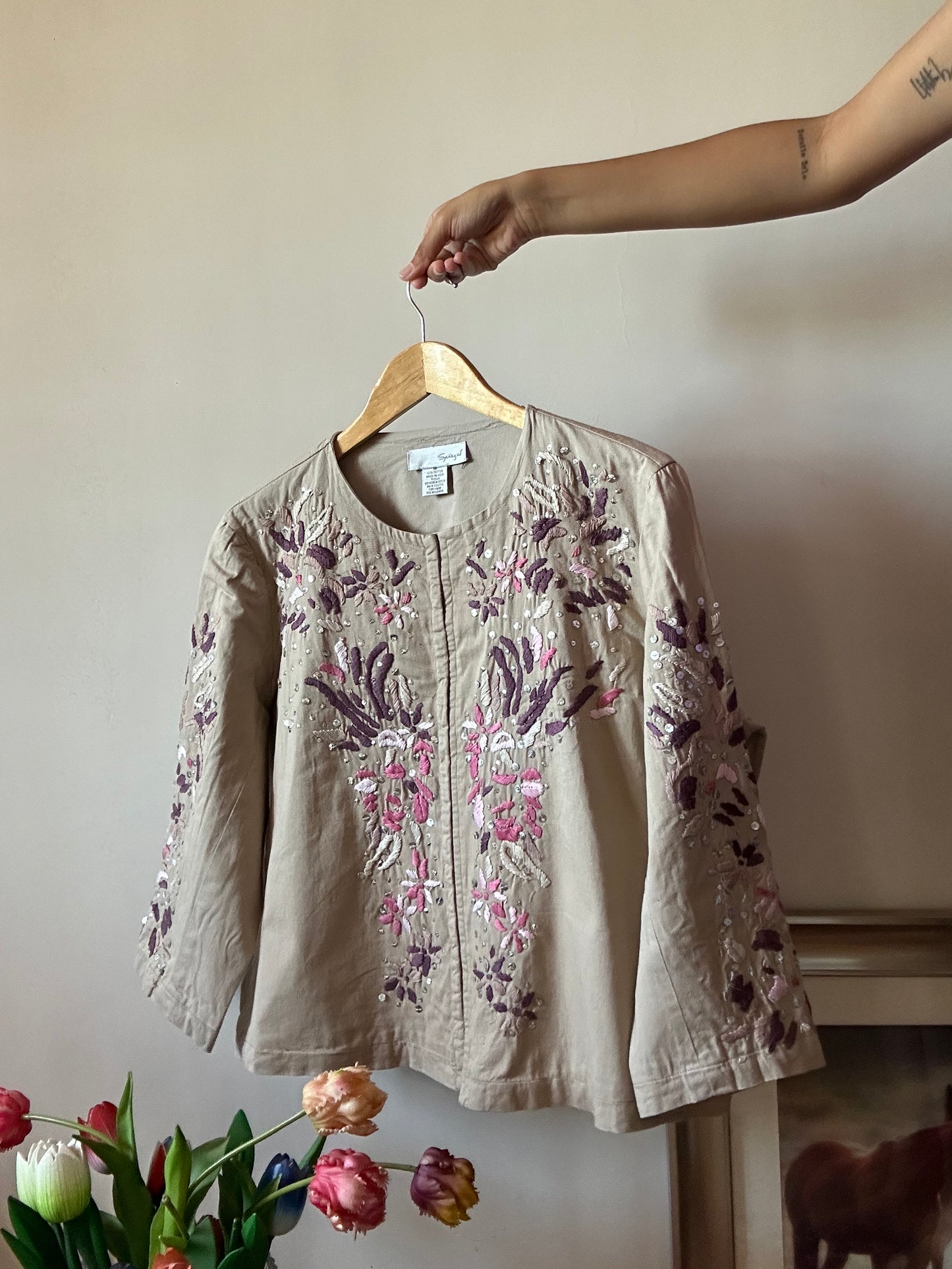 Vintage Embroidered Shaket In Brown