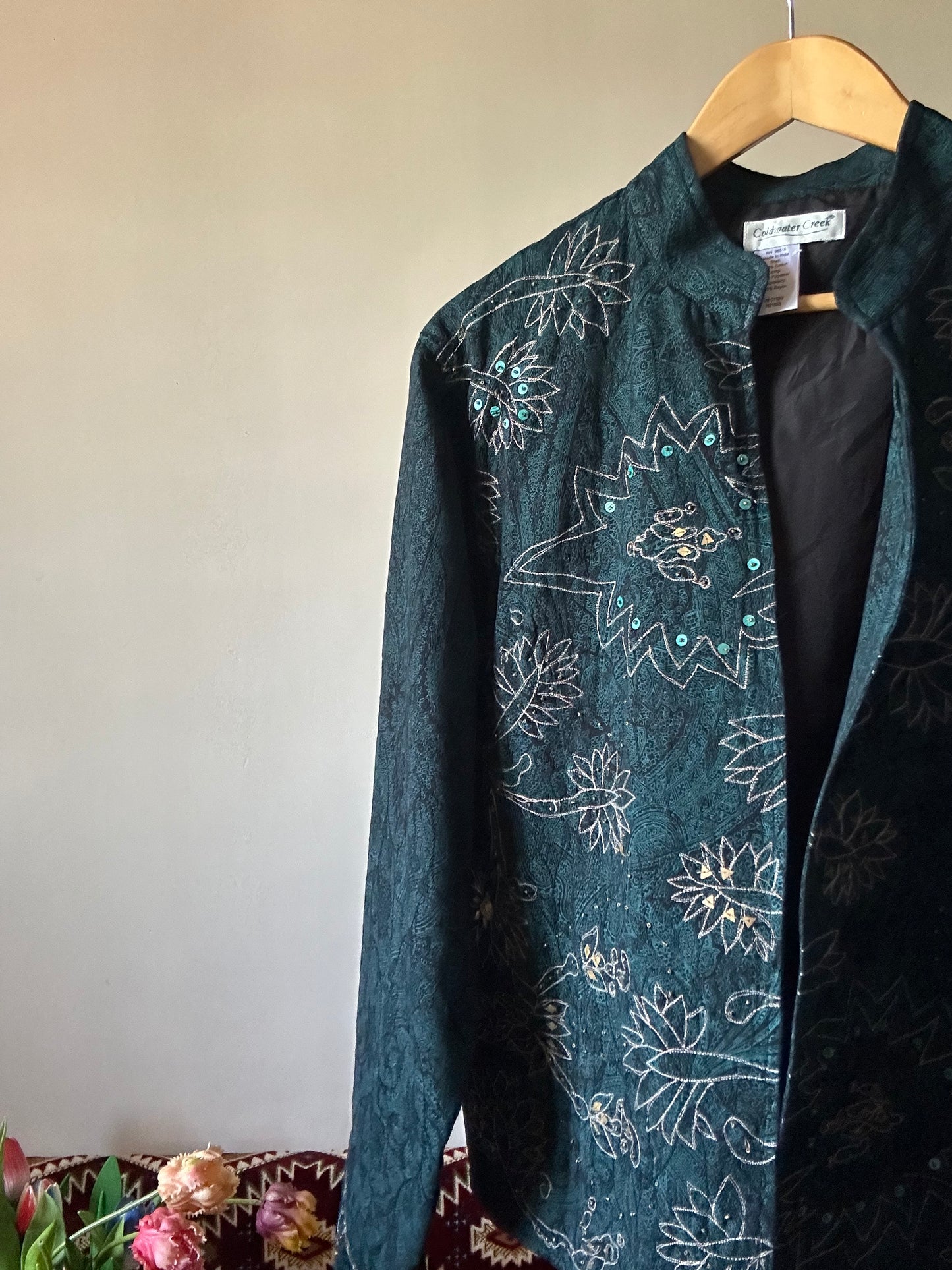 Coldwater Creek Vintage Embroidered And Beaded Open Front Shaket