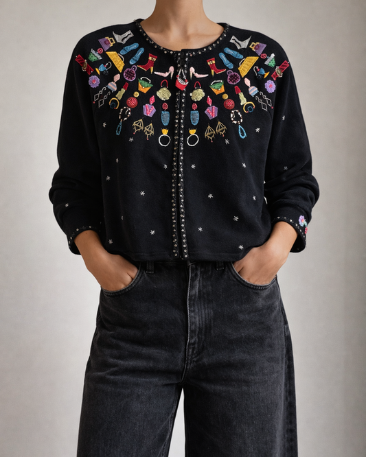 Vintage Berek By Takano Sakon Knit Beaded and Embroidered Cardigan