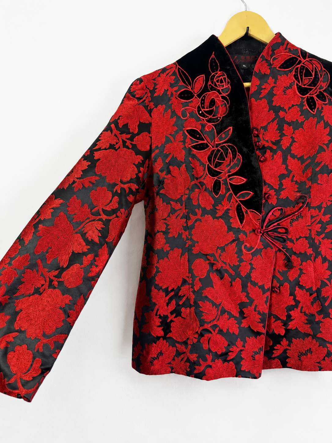 Vintage Midnight Bloom Embroidered Mandarin Jacket