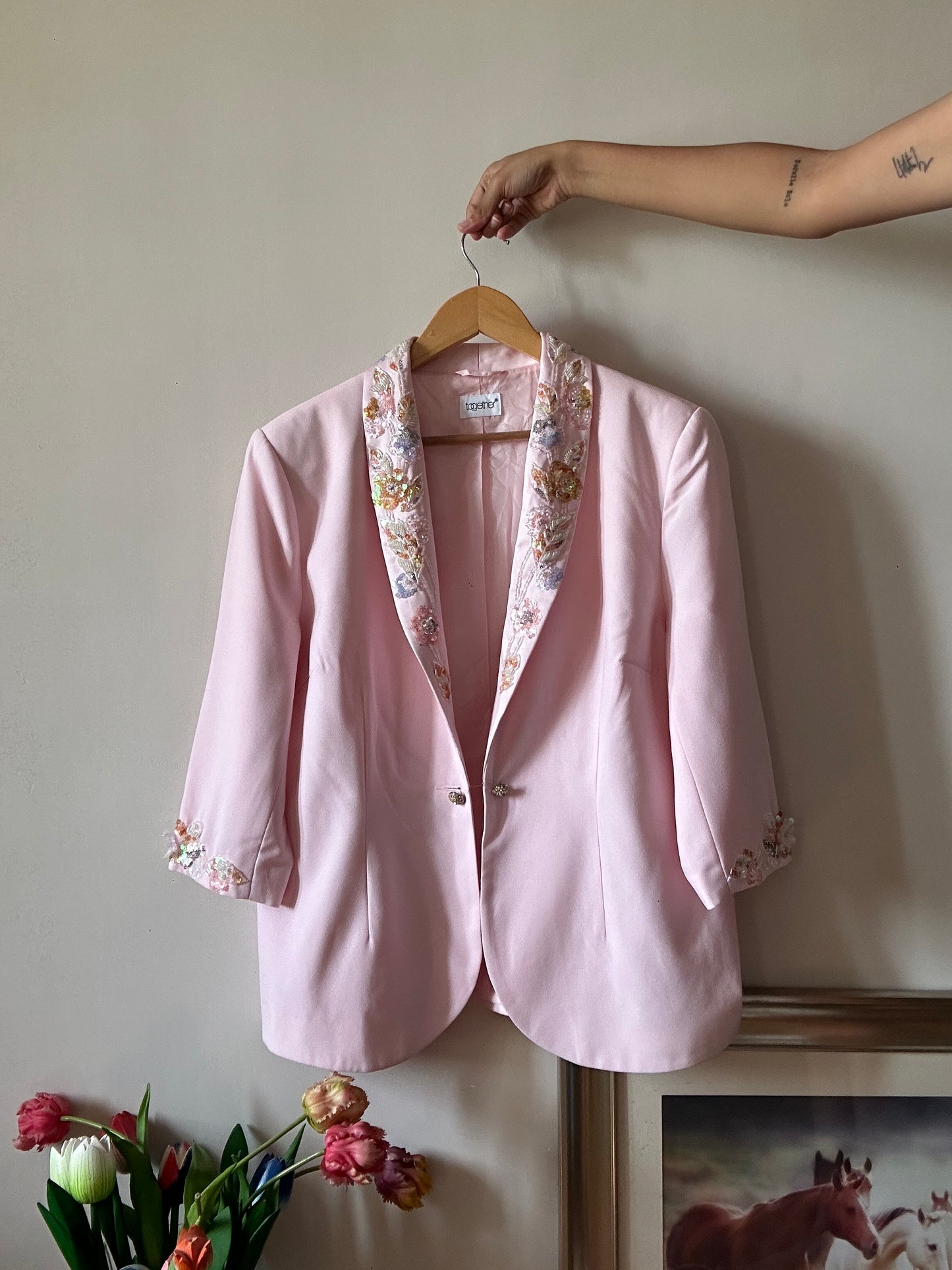 Together Vintage Beaded Pink Blazer