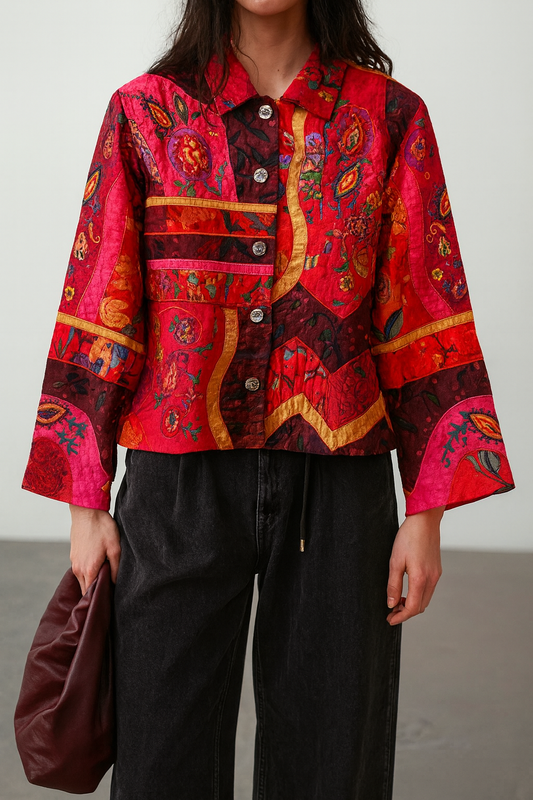 Vintage Sandy Starkman Silk Patchwork, Beaded and Embroidered Shaket