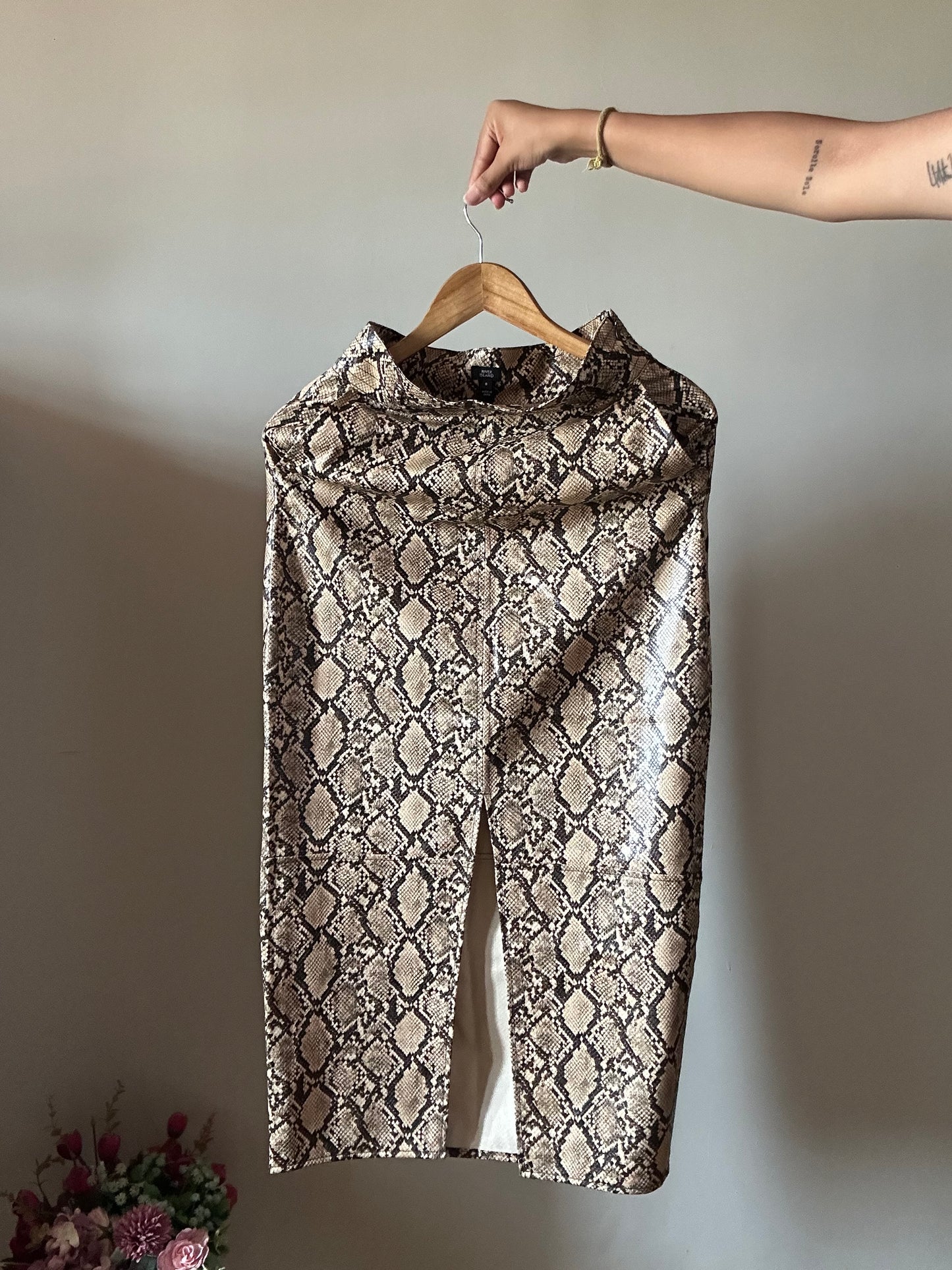 90s Python Print Leather Feel River Island Skirt