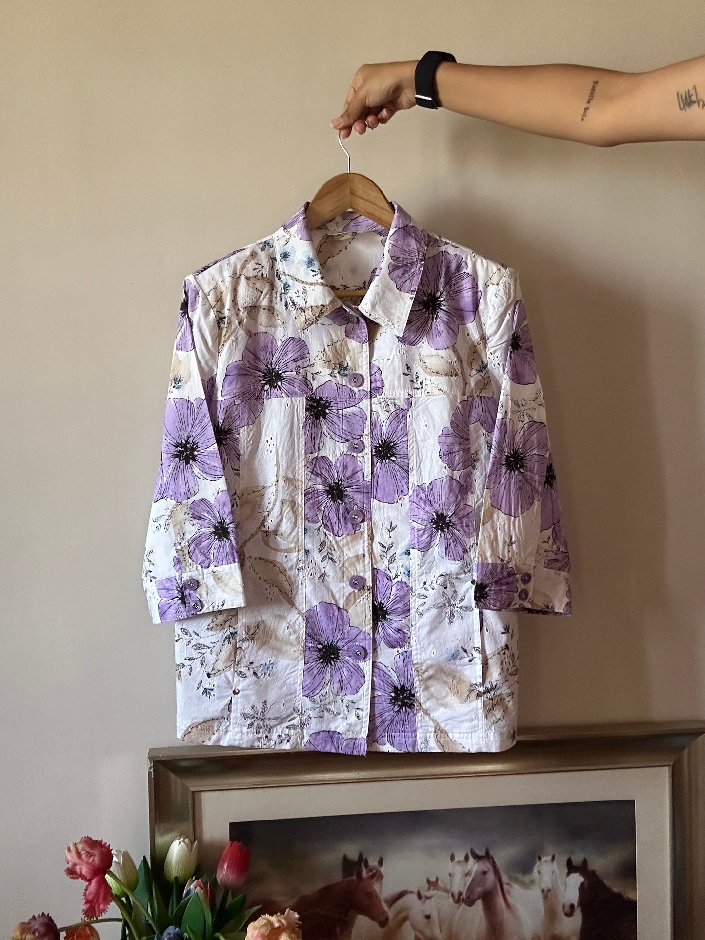 Alia Vintage Floral Print And Embroidery Shirt