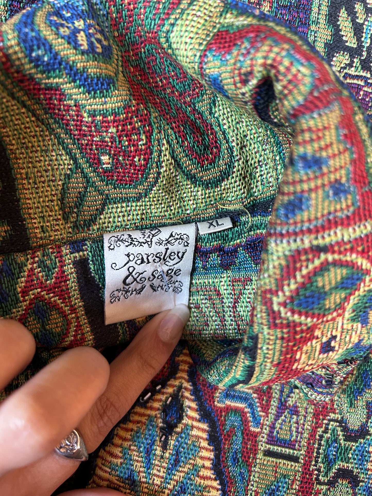 Vintage Parsley and Sage Weaved Jacquard Beaded Jacket