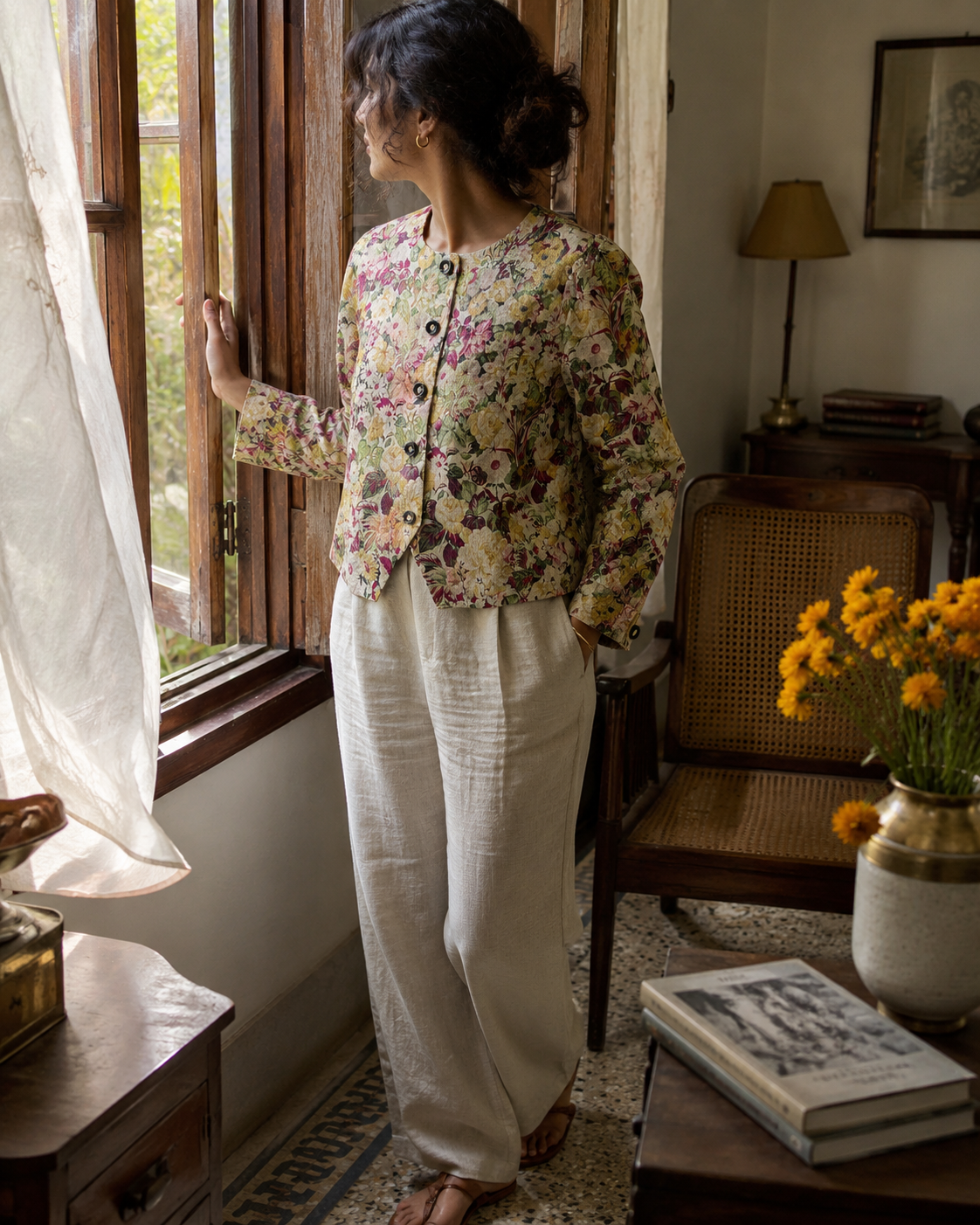 Vintage Floral Tapestry Cropped Jacket
