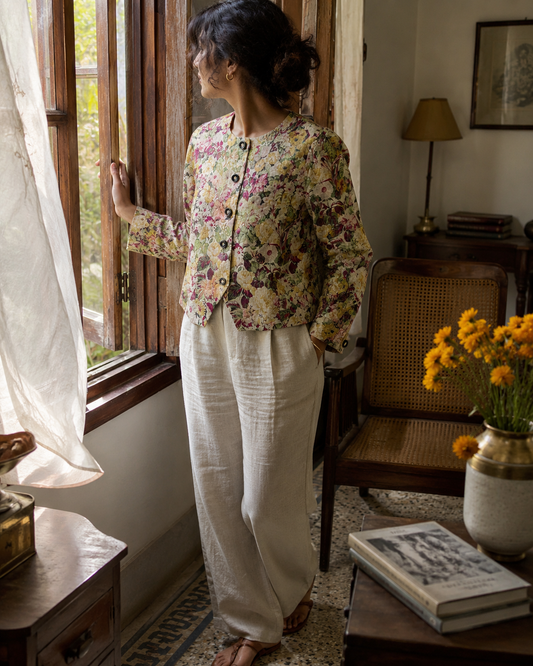 Vintage Floral Tapestry Cropped Jacket