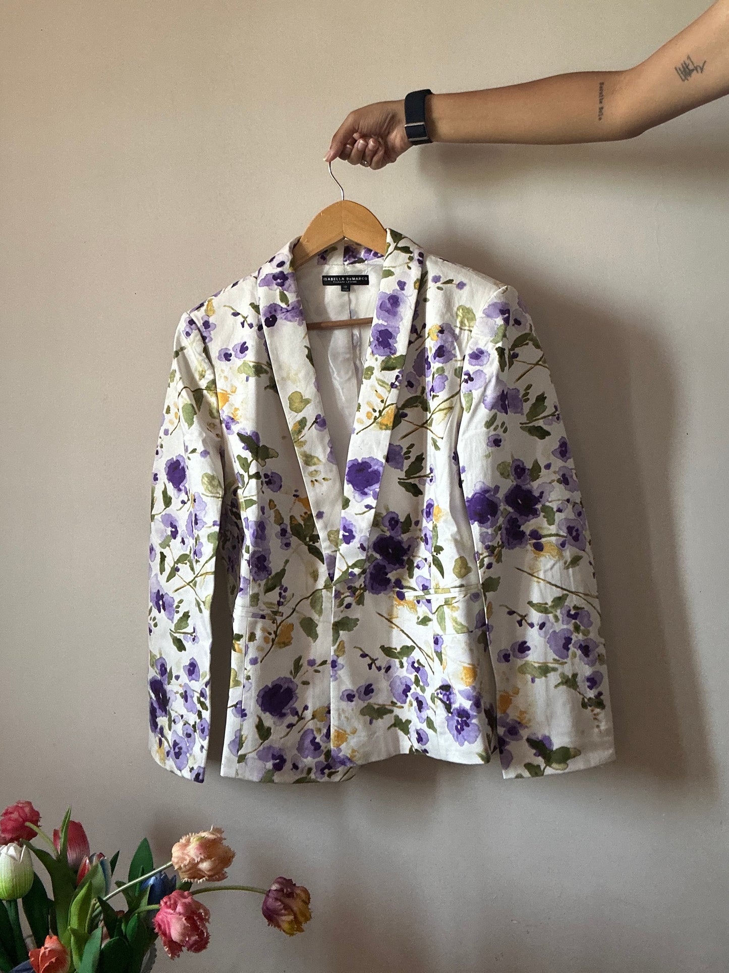 Vintage Isabella DeMarco Floral Water Colour Print Blazer With Single Hook Closer