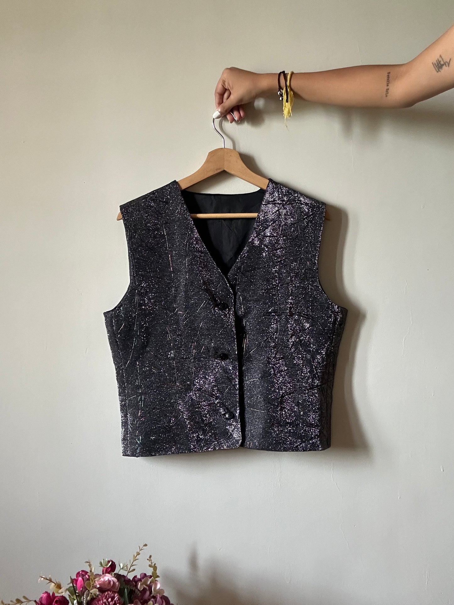 Vintage Glitter Vest With Rubber Print