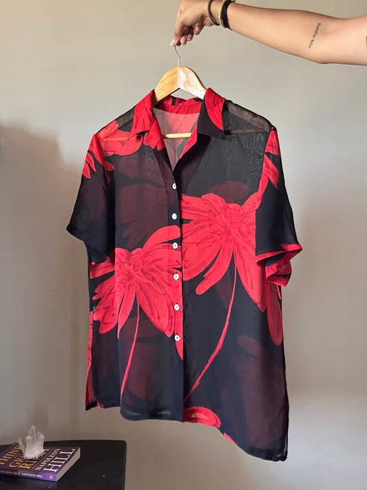 Vintage Black And Red Floral Shirt