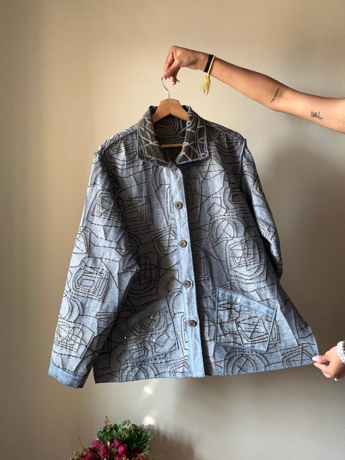 Yak Magik Vintage Reversible Shaket With Beaded and Embroidered On The Pockets