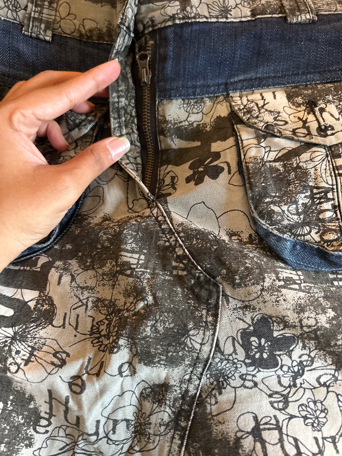 Vintage BN Print Denim Skirt With Six Pockets