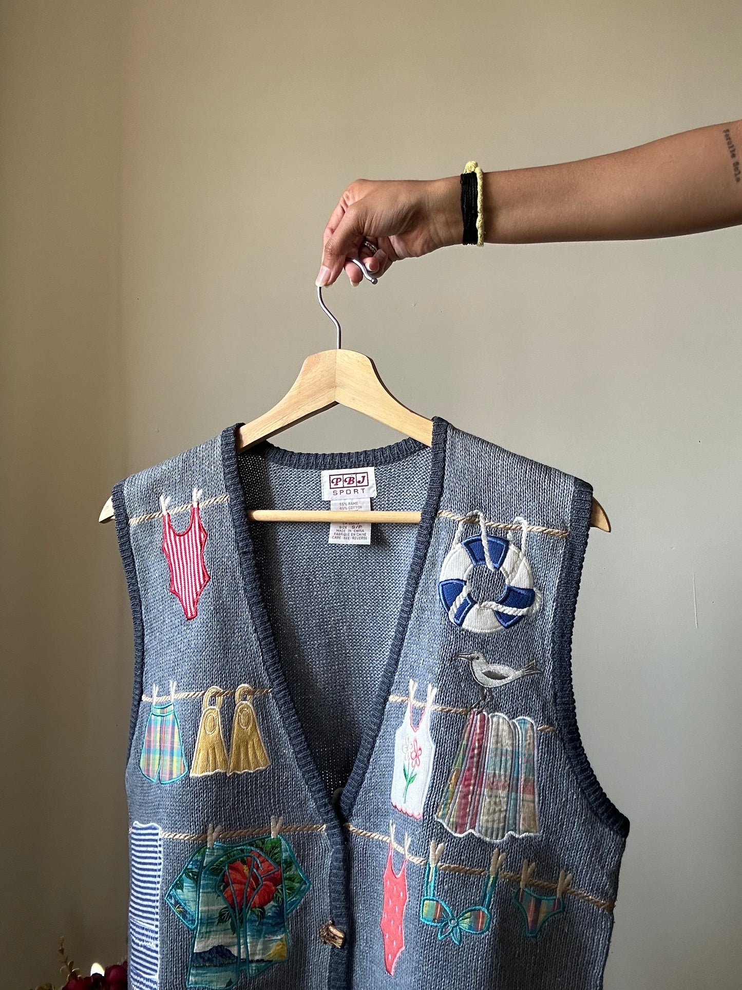 Vintage PBJ Sports Vest With Patchwork and Embroidery