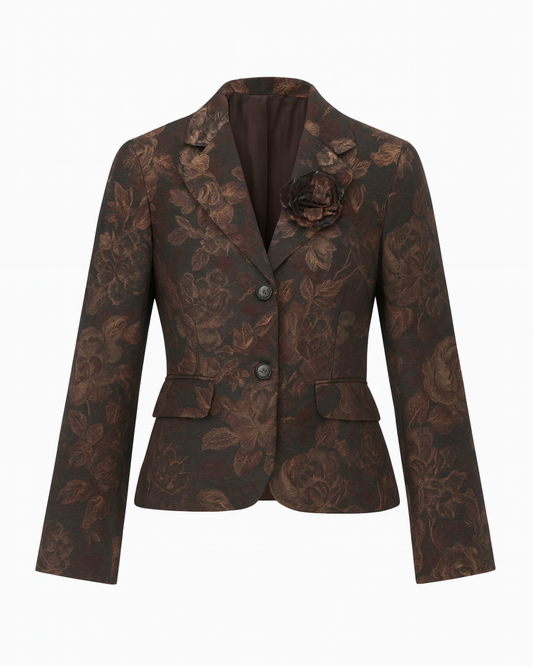 Vintage Jacquard Blazer With Flower
