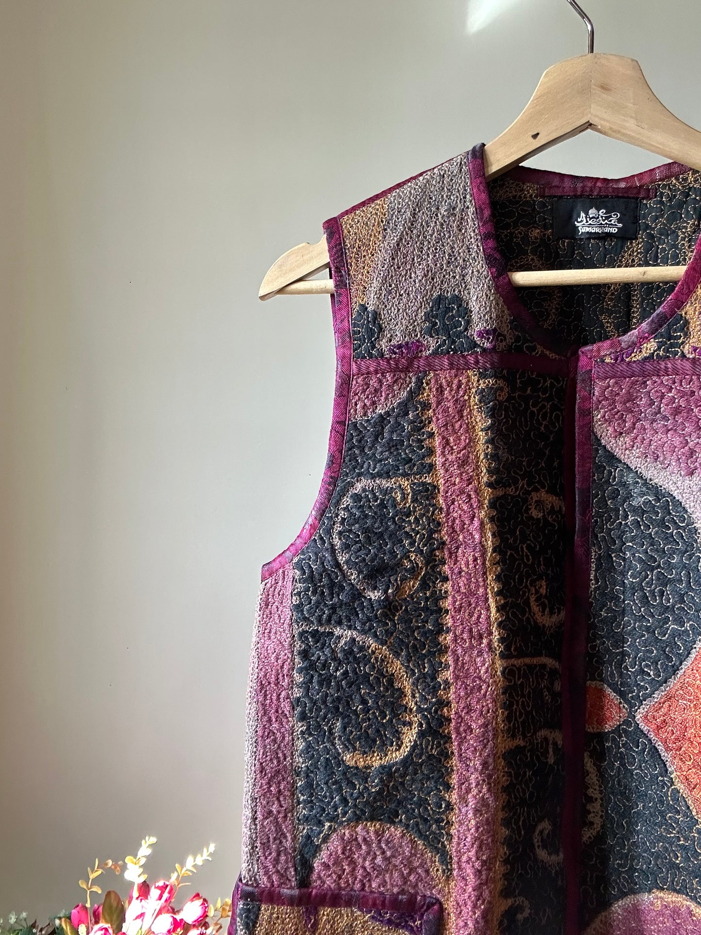 Vintage All Embroidered Front Open Vest