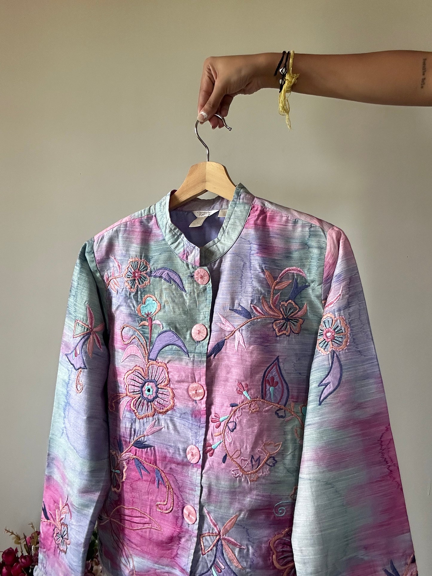Christopher & Banks Vintage Tie And Dye Floral Embroidered Shaket