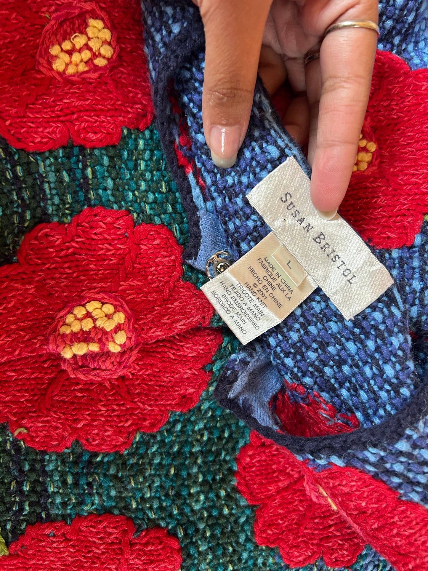 Susan Bristol Vintage Hand Knit and Embroidered Cardigan
