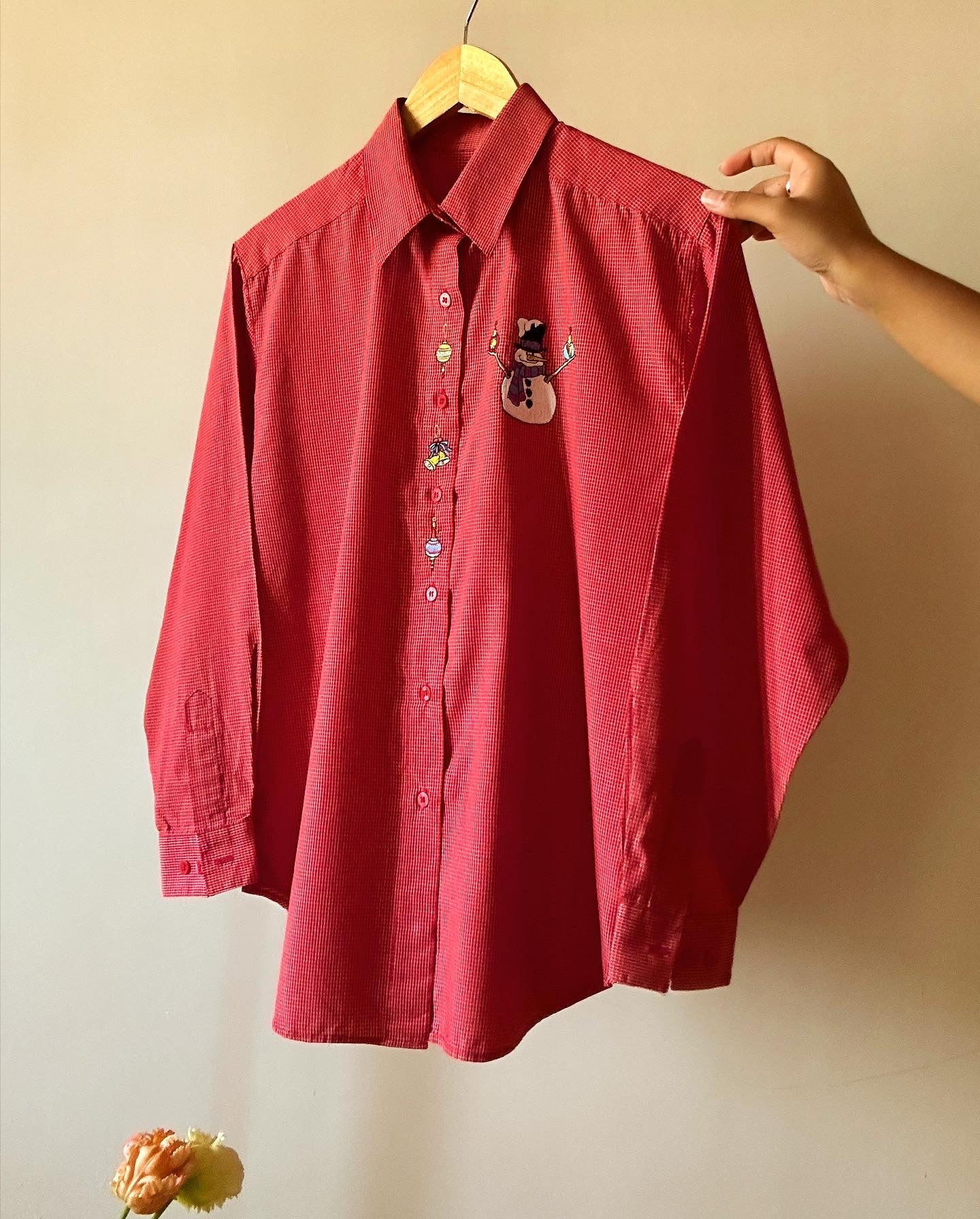 Checked Snowman Embroidered Vintage Shirt