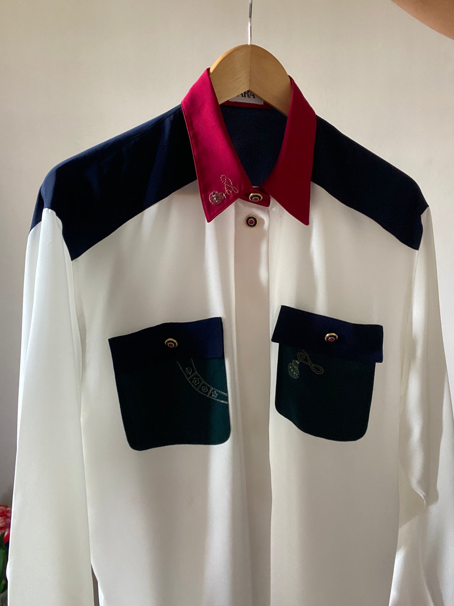 Colour Block Embroidered Vintage Shirt