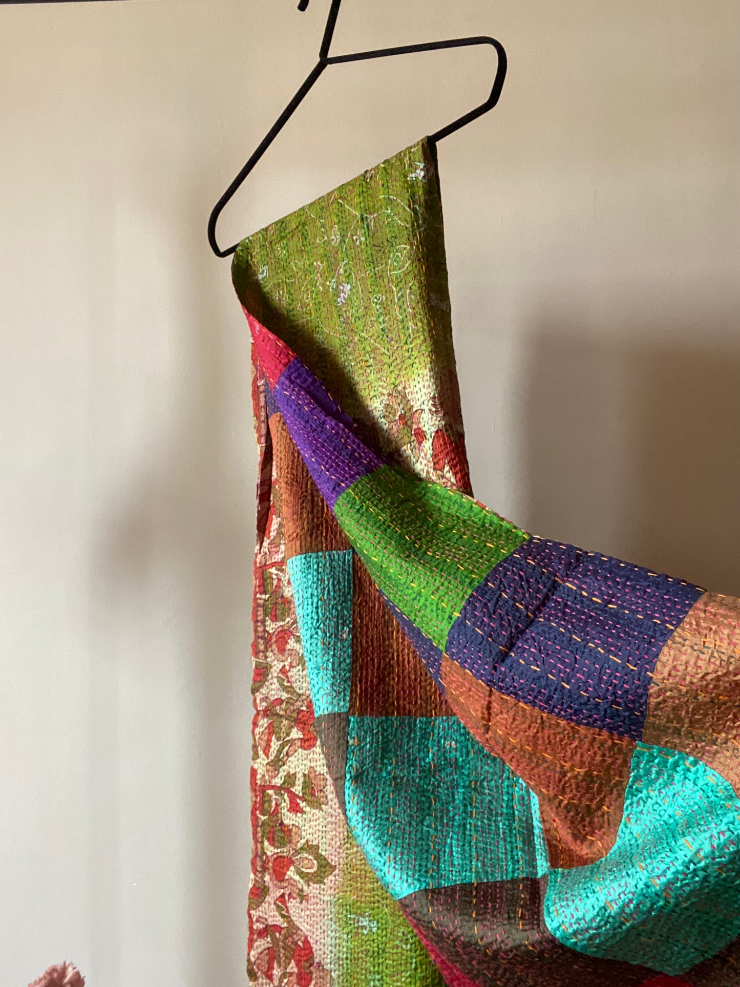 Unisex Reversible Silk Stole with Hand Embroidery and Traditional Print
