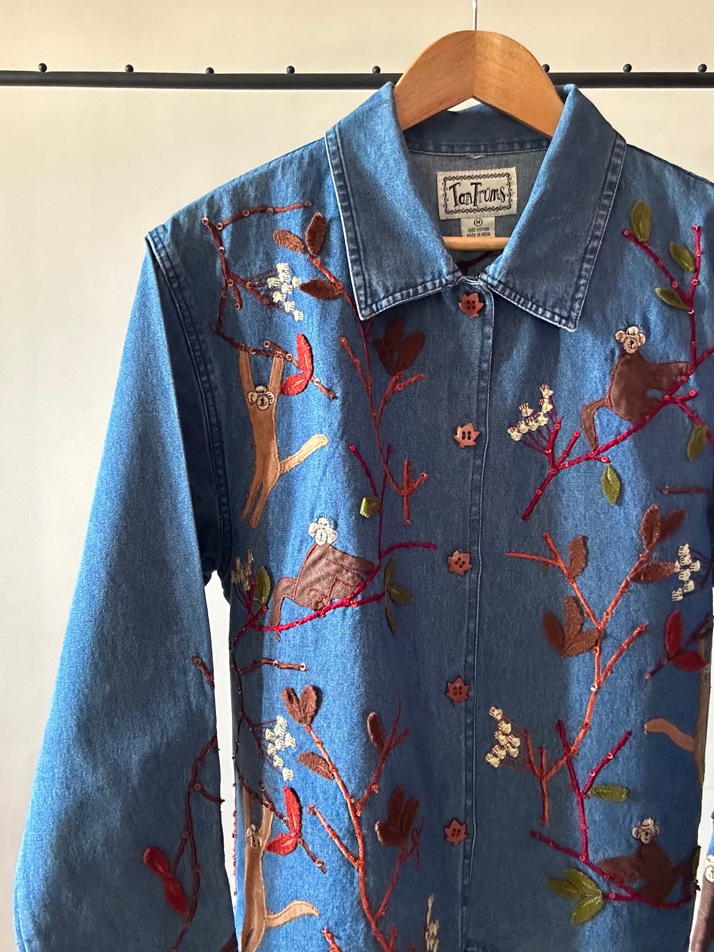Vintage TanTrum Monkey Inspired Embroidery Denim Shaket