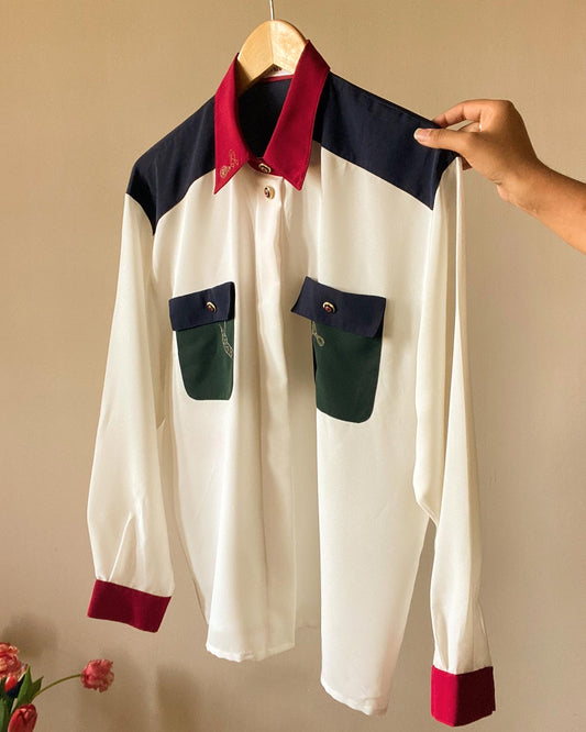 Colour Block Embroidered Vintage Shirt