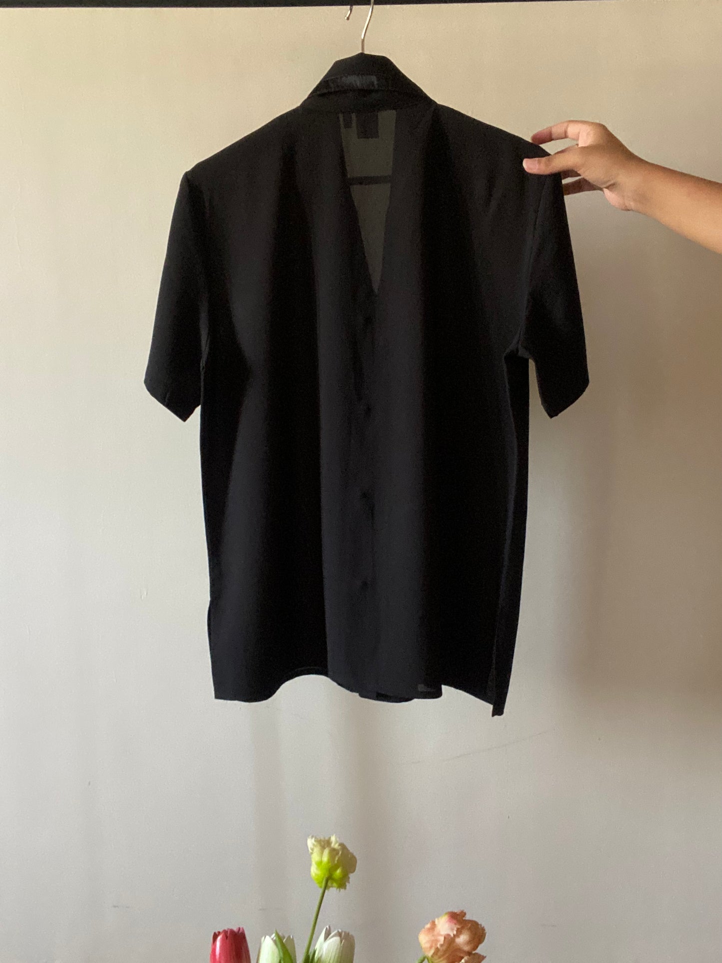 Black Satin Neckline and Button Detail Vintage Shirt
