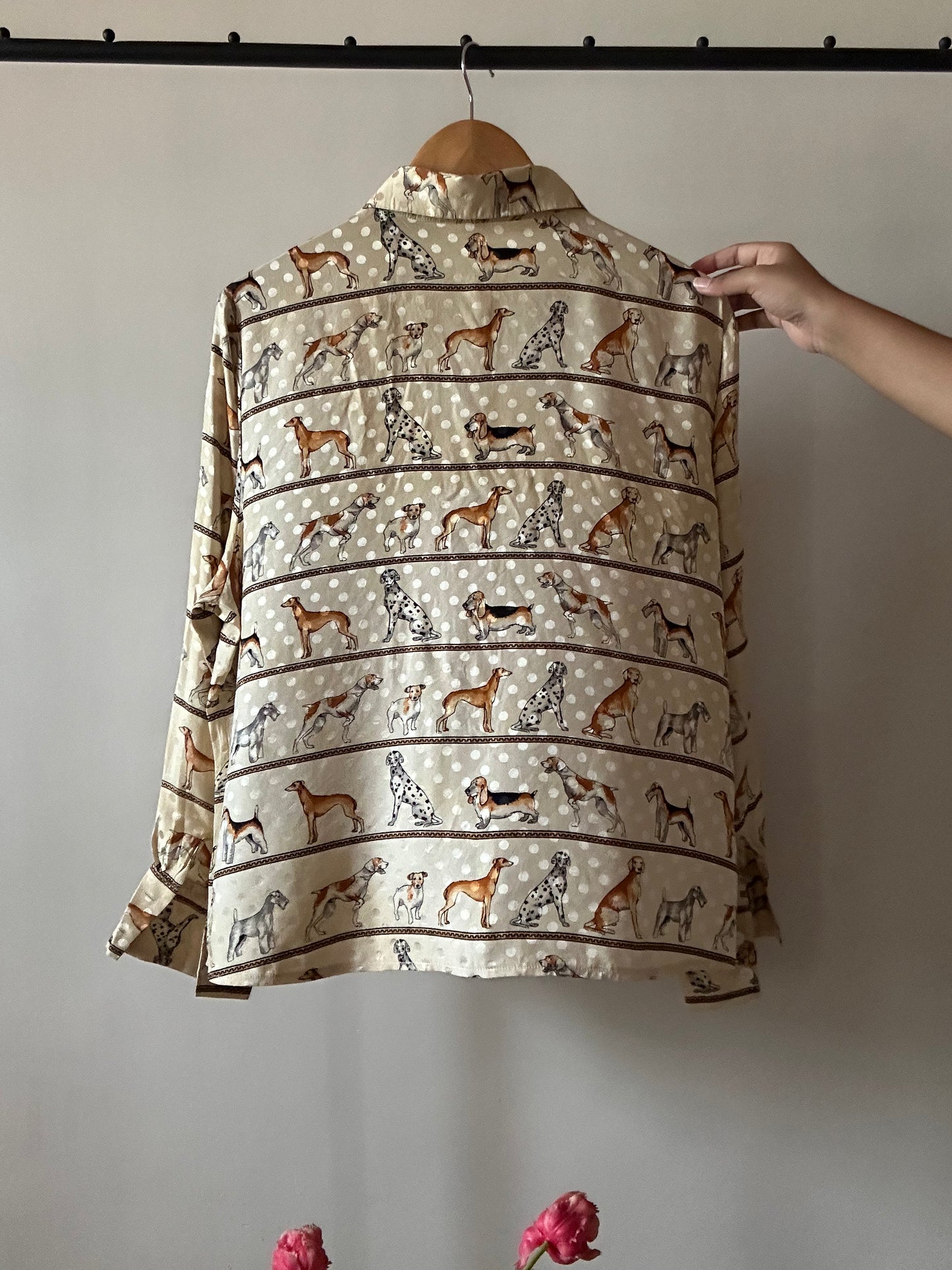 Vintage Doggu Print Silk Shirt