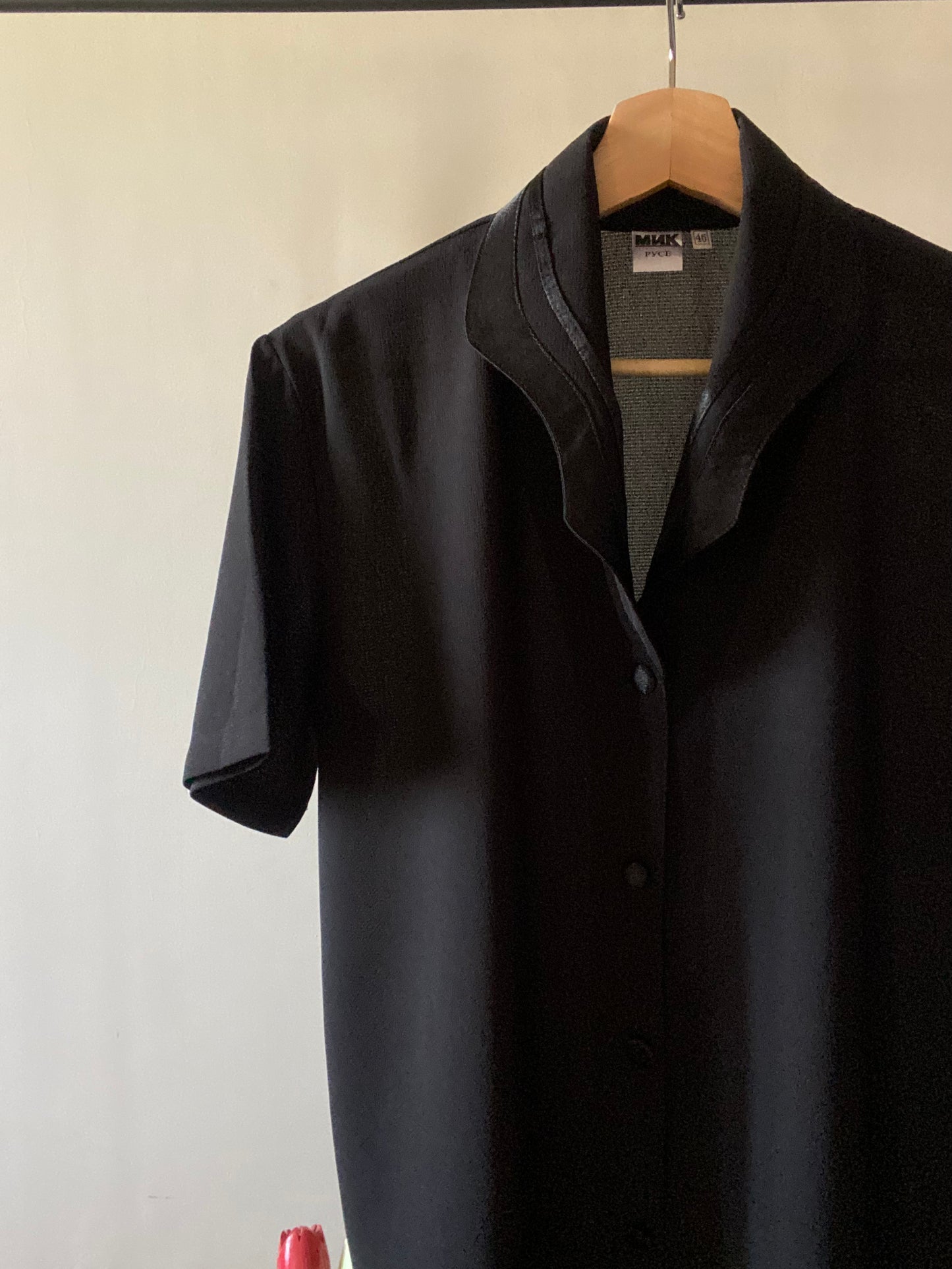 Black Satin Neckline and Button Detail Vintage Shirt