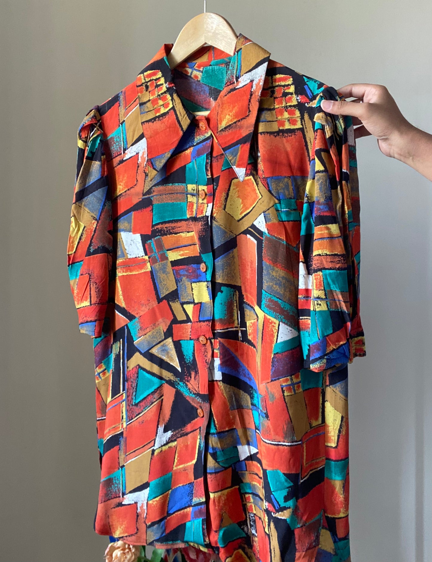 Geometric Multi Print Vintage Shirt
