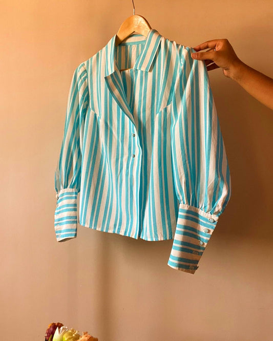 Vintage Striped Shirt With Puff Sleeves