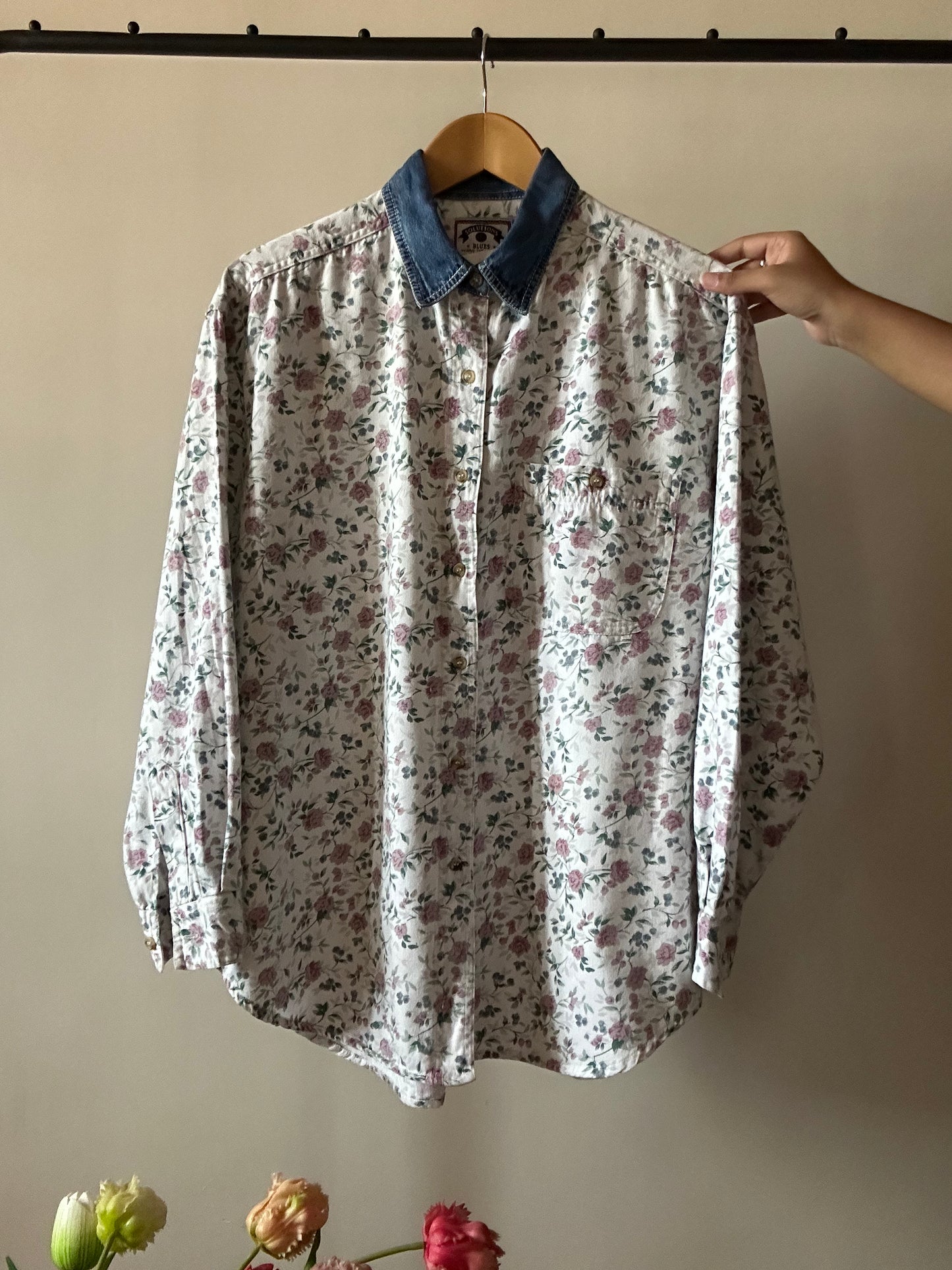 Vintage Denim Rose Print Shirt