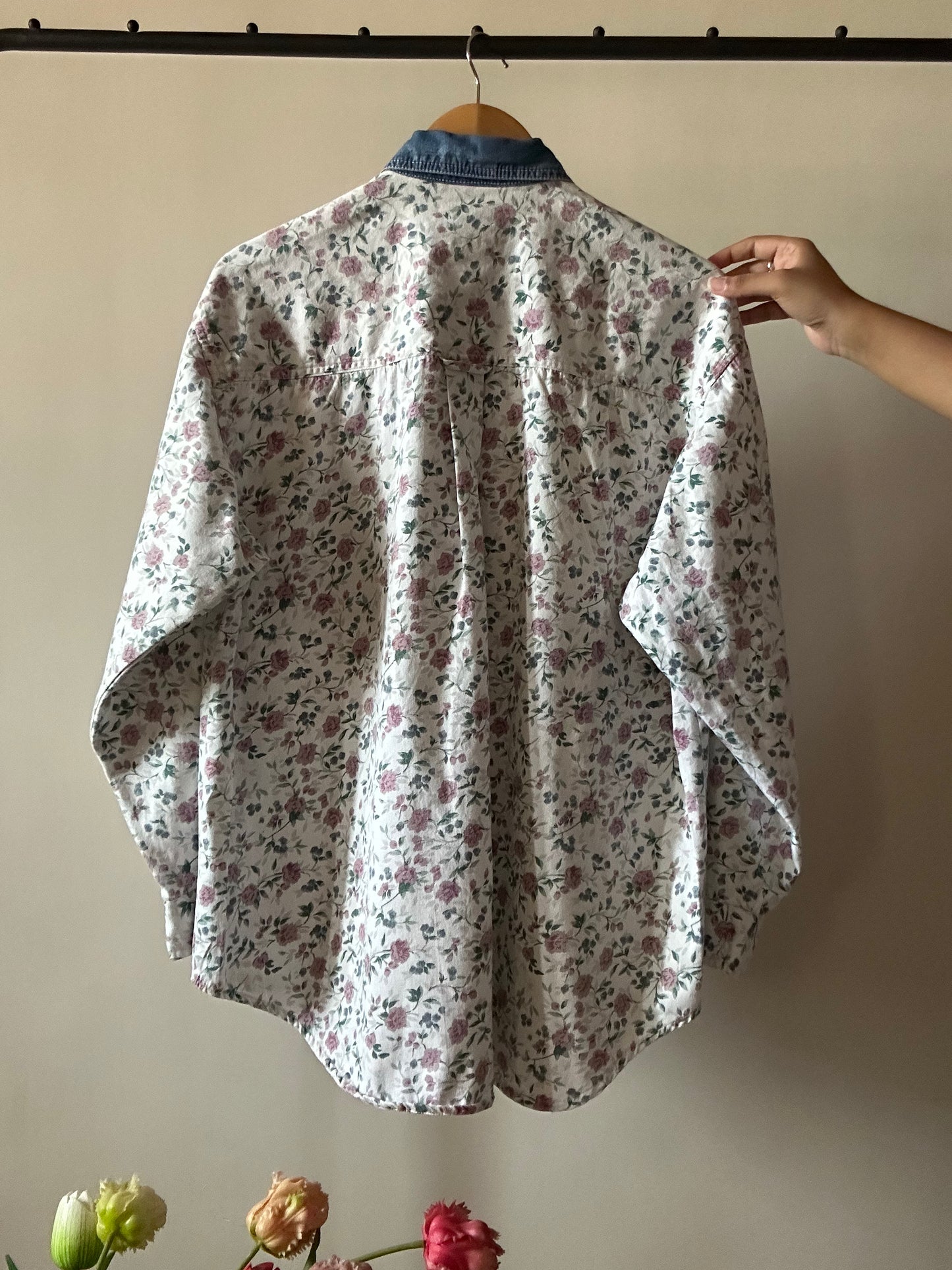 Vintage Denim Rose Print Shirt