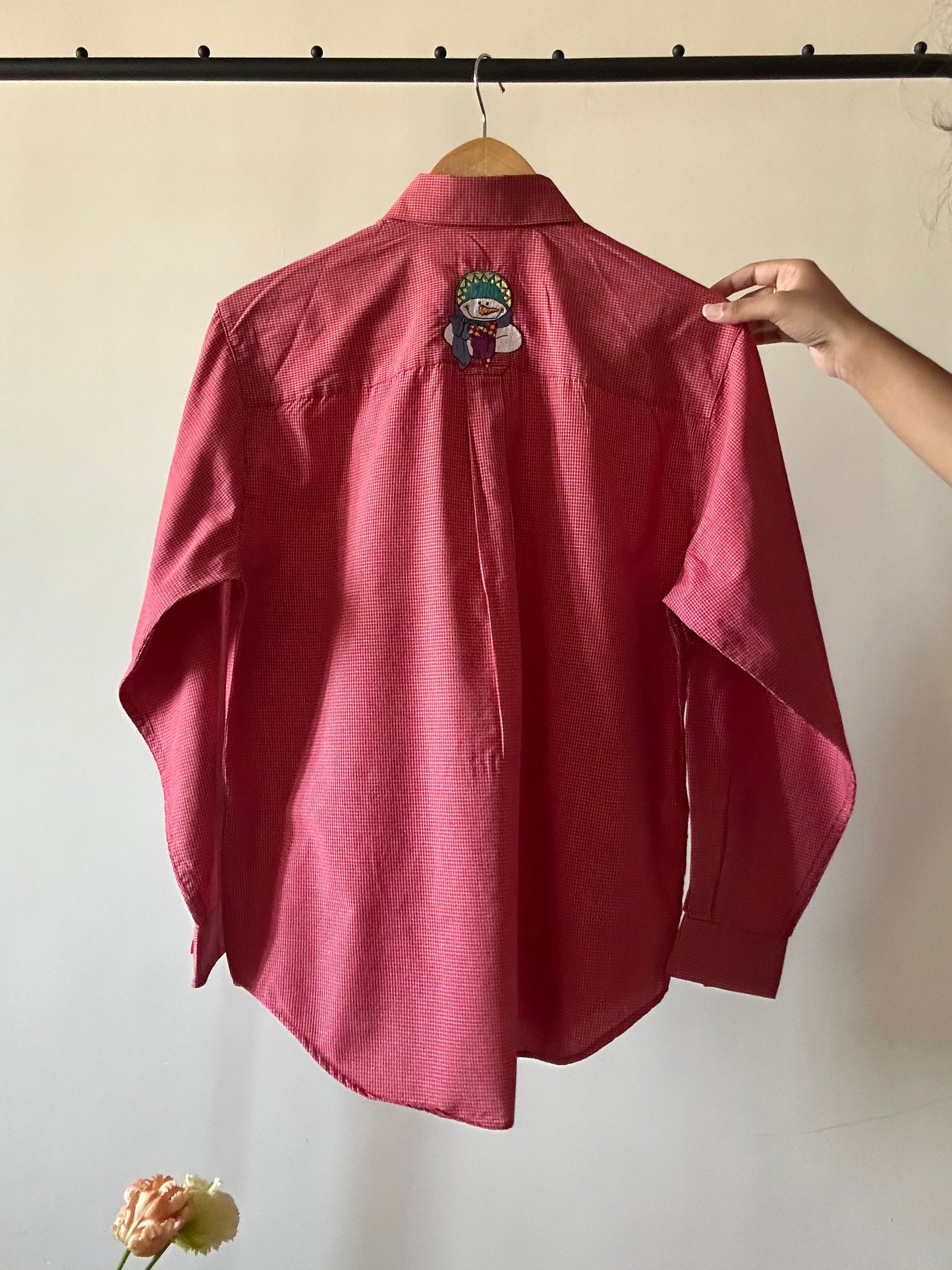 Checked Snowman Embroidered Vintage Shirt