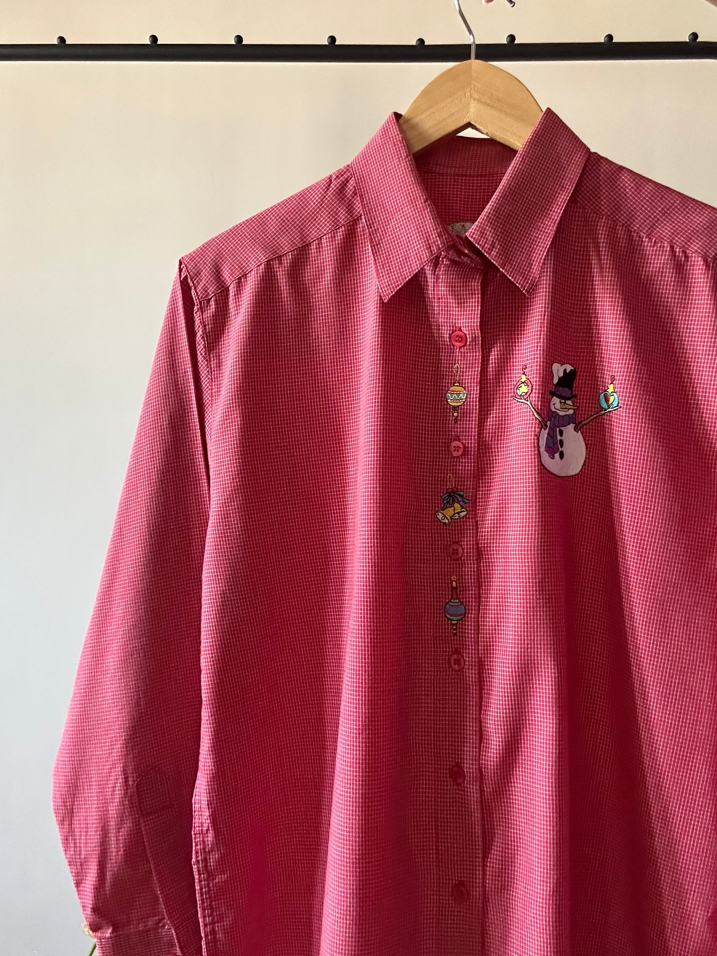 Checked Snowman Embroidered Vintage Shirt