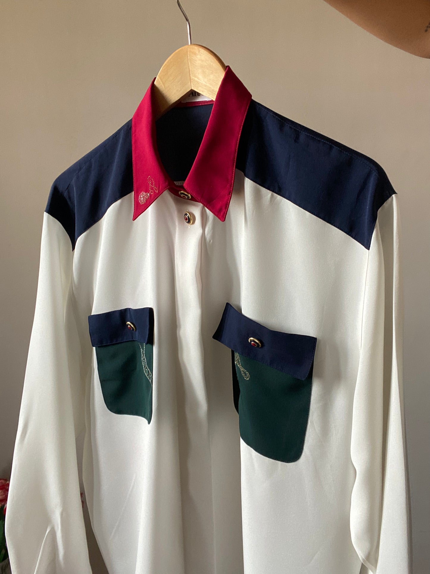 Colour Block Embroidered Vintage Shirt