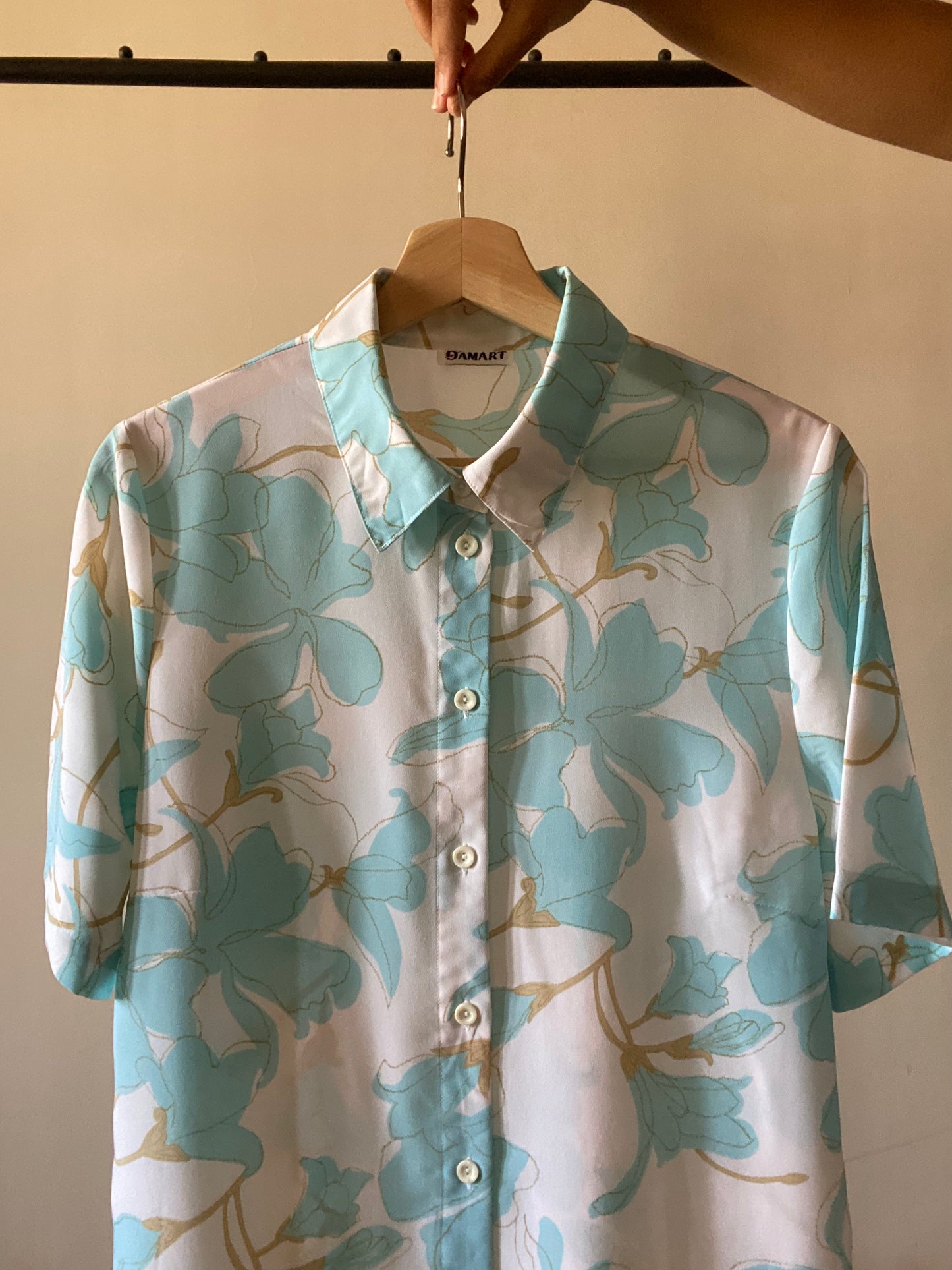 Abstract Blue Floral Print Vintage Shirt