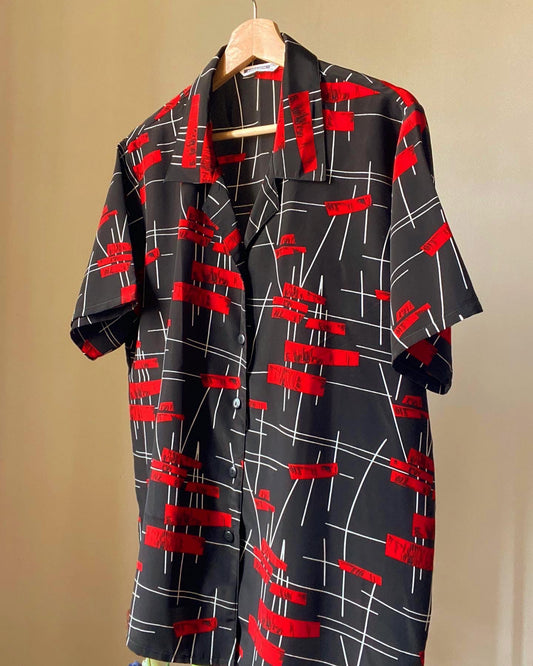 Abstract Red and White Print Vintage Shirt