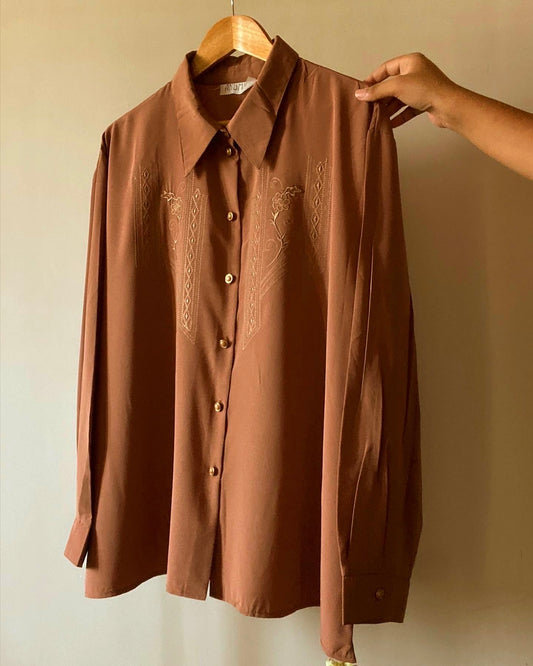 Brown Front Embroidered Vintage Shirt