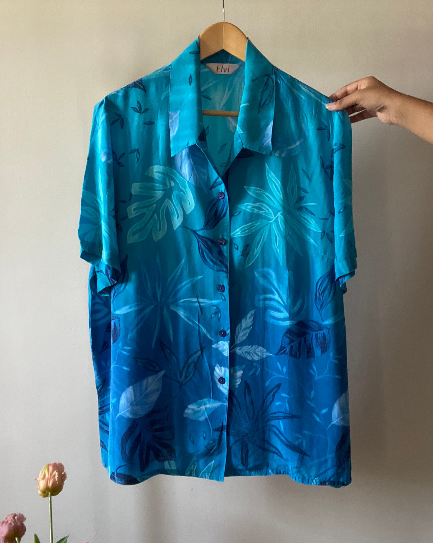 Vintage Elvi Abstract Leaves Print Shirt