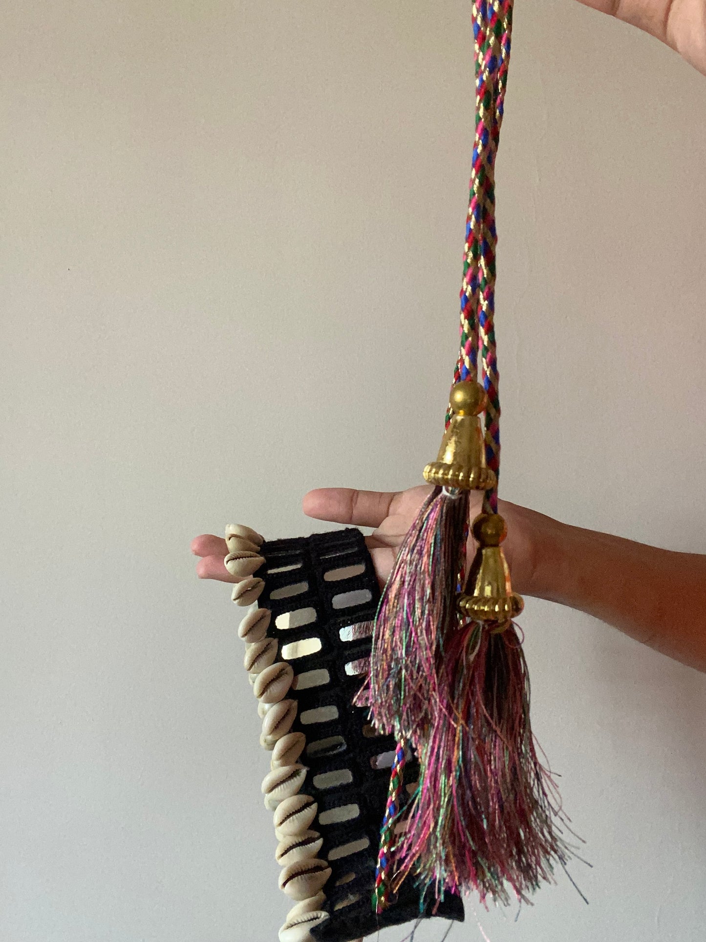 Vintage Mirror and Shell Belt In Black